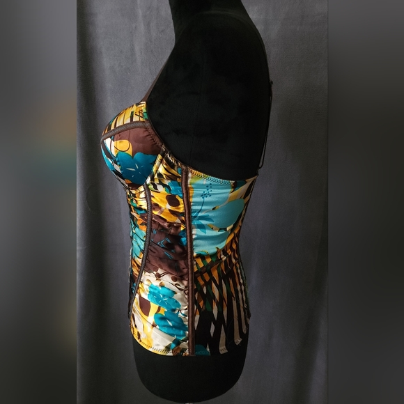 Teal/Aqua/Turquoise/Gold/Brown Corset Top With Straps - Picture 4 of 8